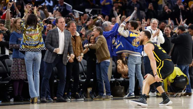 Stephen Curry reacts after sinking game winner.