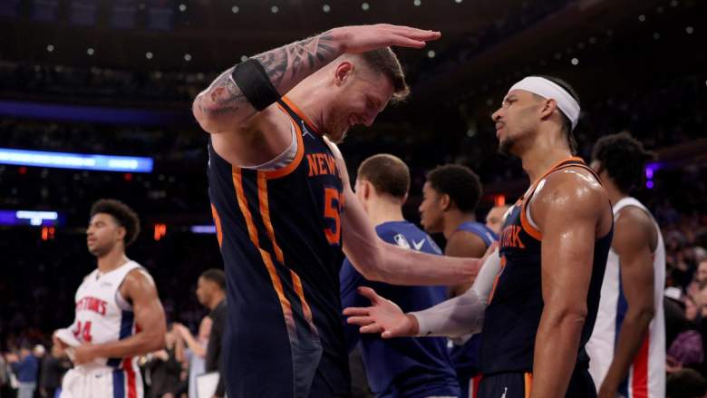 Knicks center Isaiah Hartenstein celebrates with Josh Hart