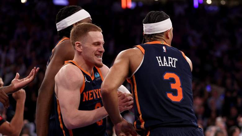 Knicks' Donte DiVincenzo and Josh Hart celebrate