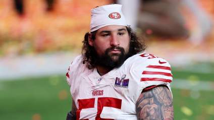 49ers’ Jon Feliciano Reacts to Heated Exchange With Eagles’ Jalen Carter