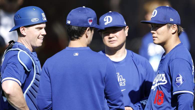 Dodgers RHP Yoshinobu Yamamoto (right) struggled in his 2024 debut.