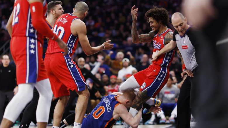 Knicks; Donte DiVincenzo and 76ers' Kelly Oubre skirmish