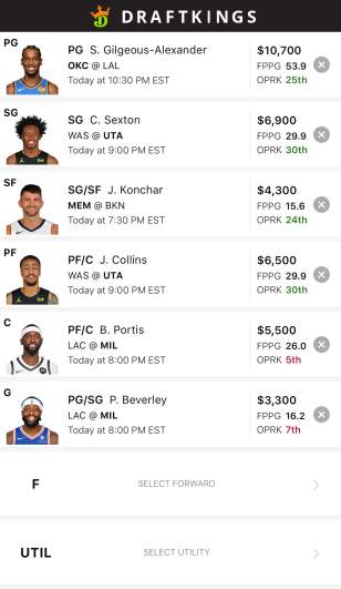 draftkings nba lineup march 4 2024