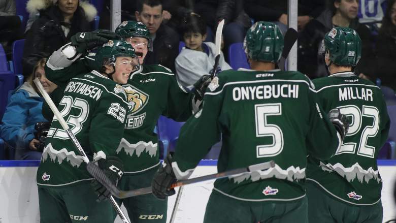 Everett Silvertips Players during a WHL game