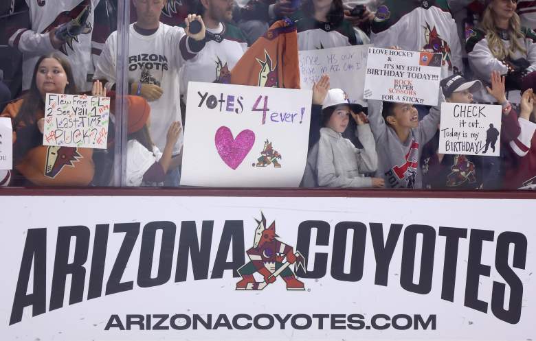 Arizona Coyotes fans at the last game of the franchise before the relocation to Utah's Salt Lake City.