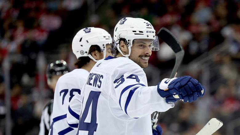 Auston Matthews of the Toronto Maple Leafs celebrates a goal
