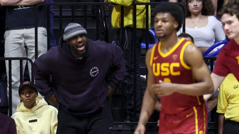 Lakers star LeBron James cheers his son Bronny James