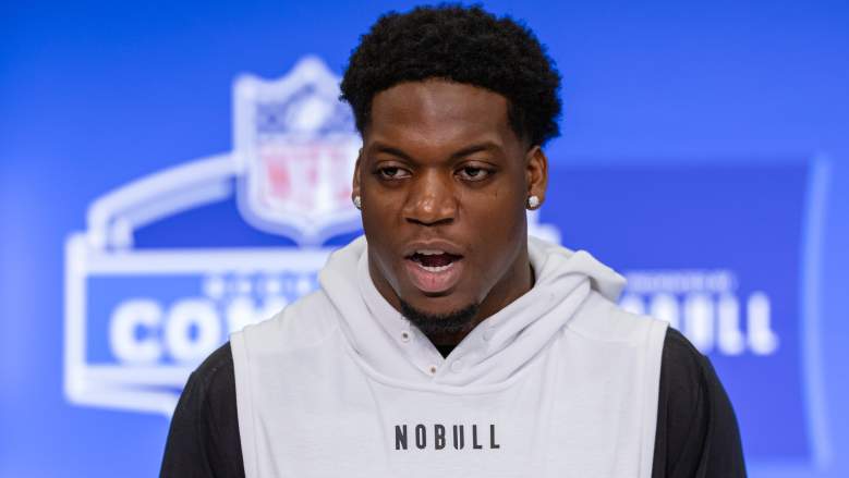 Ravens' Adisa Isaac during interviews with media at combine.
