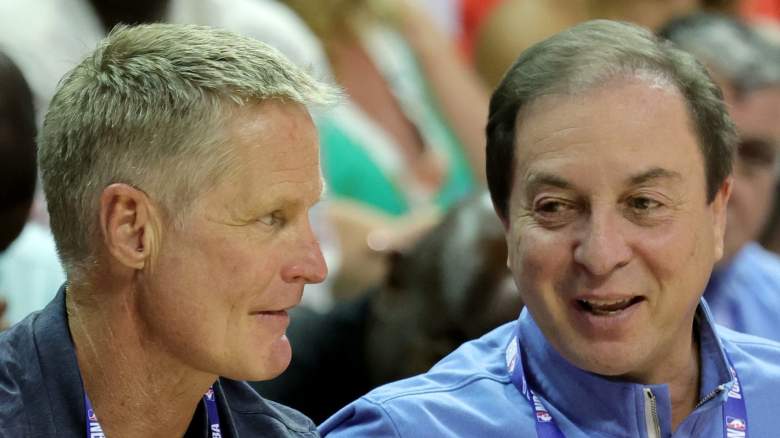 Warriors coach Steve Kerr (L) and governor Joe Lacob