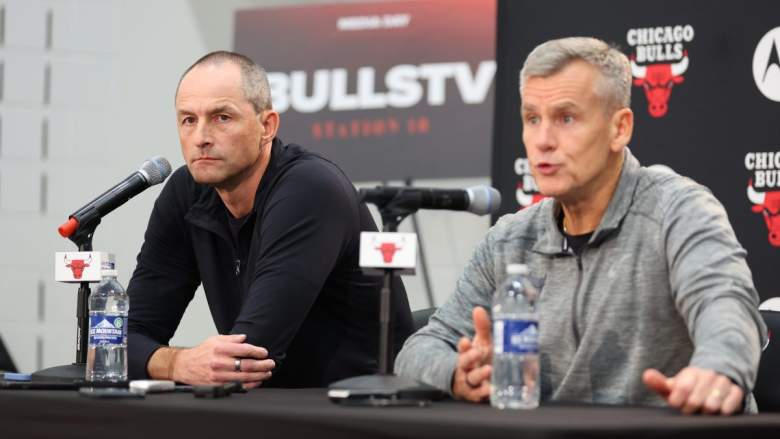 Bulls vice president Arturas Karnisovas and coach Billy Donovan
