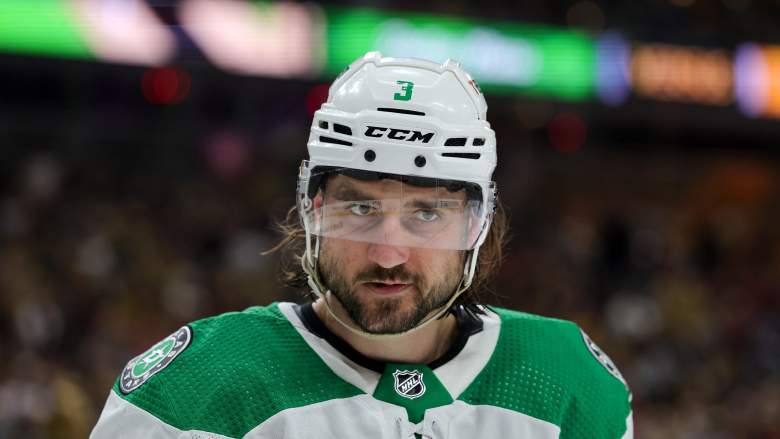 Chris Tanev of the Dallas Stars looks on.