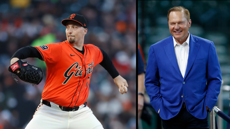 San Francisco Giants' Blake Snell (left) and Agent Scott Boras (right)