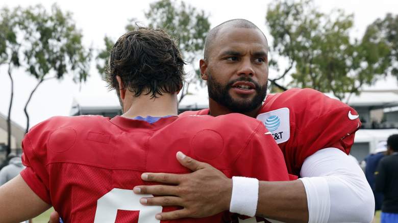 Buccaneers potential target Dak Prescott (right) could replace Baker Mayfield