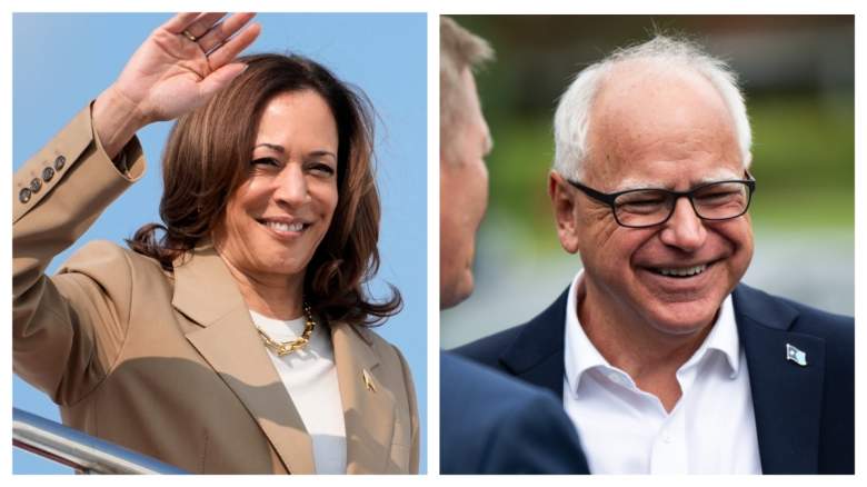 Kamala Harris and Tim Walz are pictured.