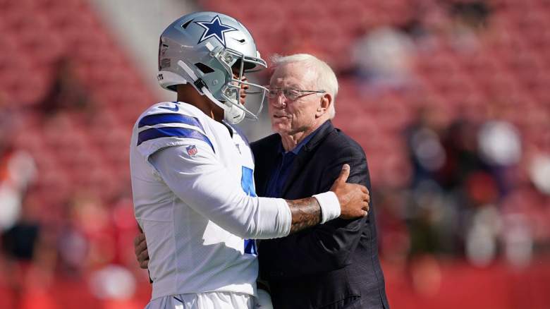 Dallas Cowboys' Jerry Jones and Dak Prescott.