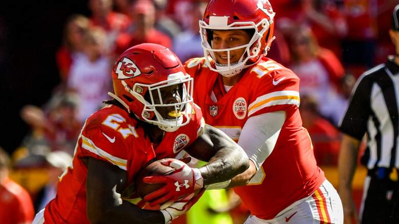 Chiefs' Kareem Hunt and Patrick Mahomes.