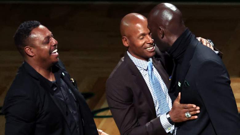 Ex-Celtics Ray Allen (middle), Paul Pierce (left) and Kevin Garnett