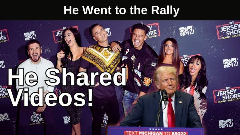 The cast of "Jersey Shore" in 2018 and former President Donald Trump.