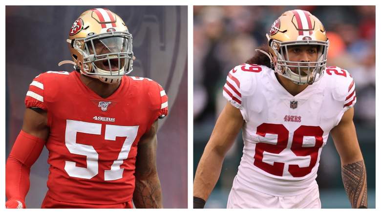 San Francisco 49ers' linebacker Dre Greenlaw and safety Talanoa Hufanga