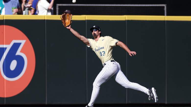 Spencer Jones runs down a fly ball.