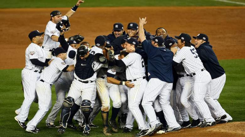 New York Yankees celebrate World Series win.