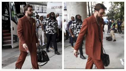 Travis Kelce Struts Into Super Bowl in Wild ‘Saturday Light Fever’ Outfit