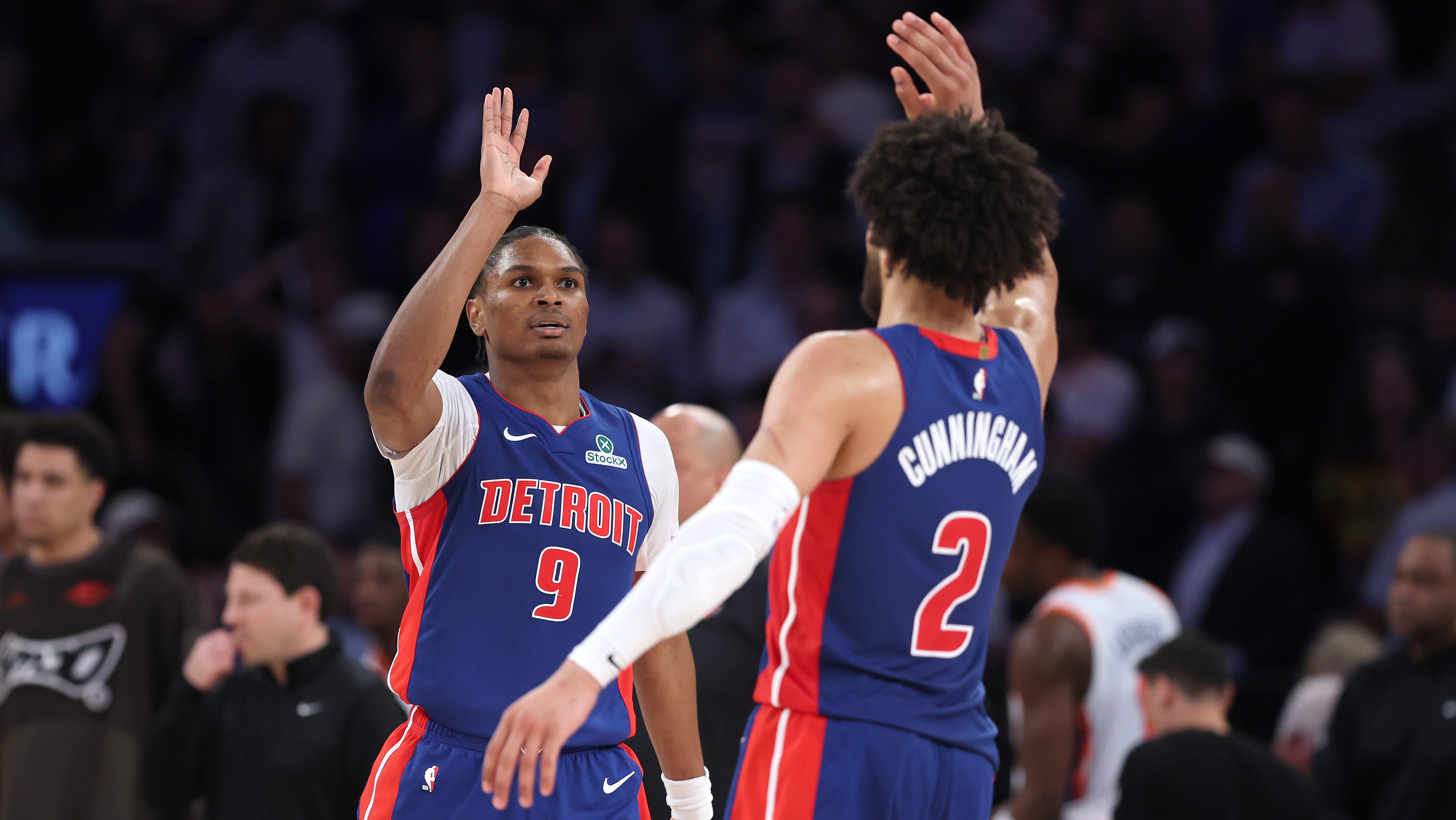 Ausar Thompson and Cade Cunningham of the Detroit Pistons