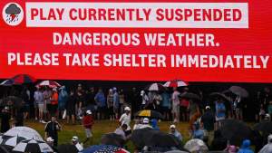 A dangerous weather warning sign at U.S. Open