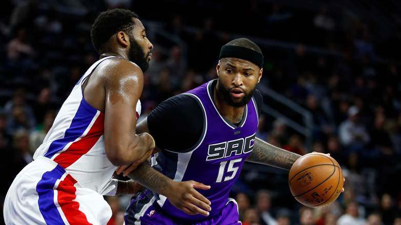 DeMarcus Cousins, then of the Sacramento Kings, going up against the Detroit Pistons