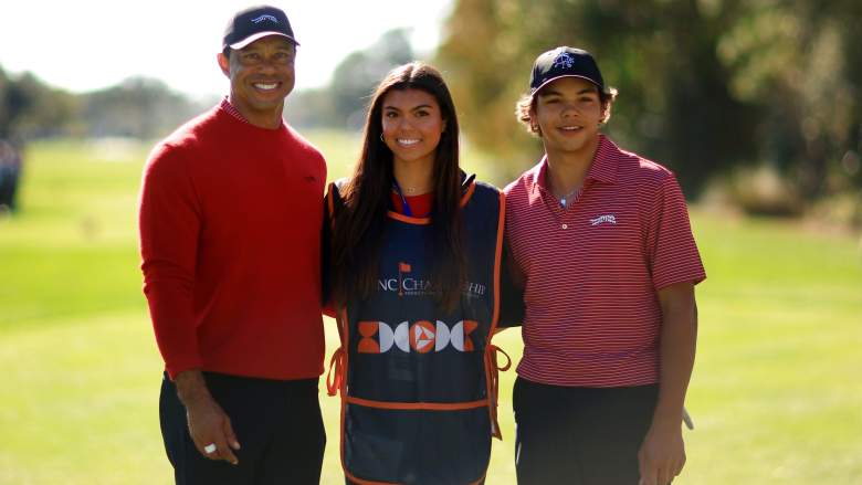 Tiger Woods with his kids, Sam and Charlie.