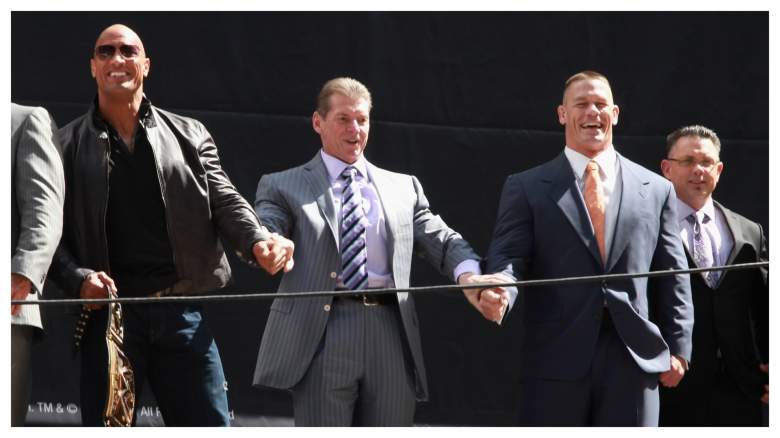 John Cena with The Rock and Vince McMahon
