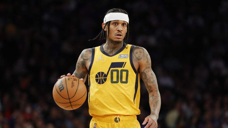 Utah Jazz guard Jordan Clarkson handles the ball