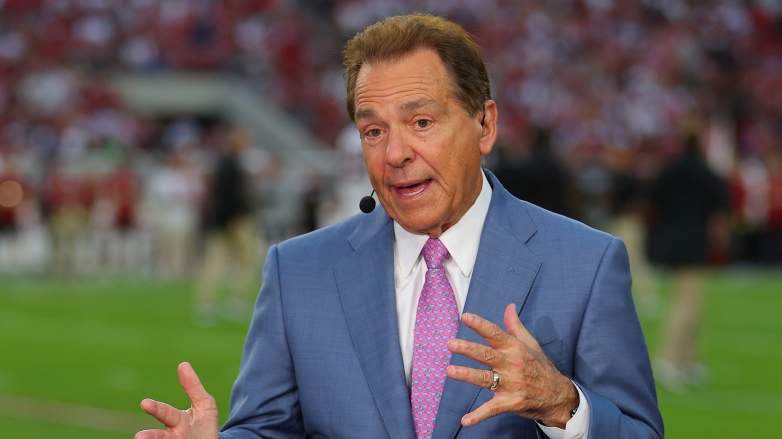 Former Alabama Crimson Tide head coach Nick Saban speaks from the ESPN College Football