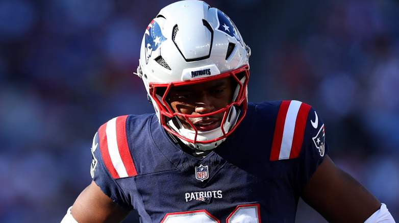 FOXBOROUGH, MASSACHUSETTS - NOVEMBER 17: Jaylinn Hawkins #21 of the New England Patriots looks on during the game against the Los Angeles Rams at Gillette Stadium on November 17, 2024 in Foxborough, Massachusetts. (Photo by Maddie Meyer/Getty Images)