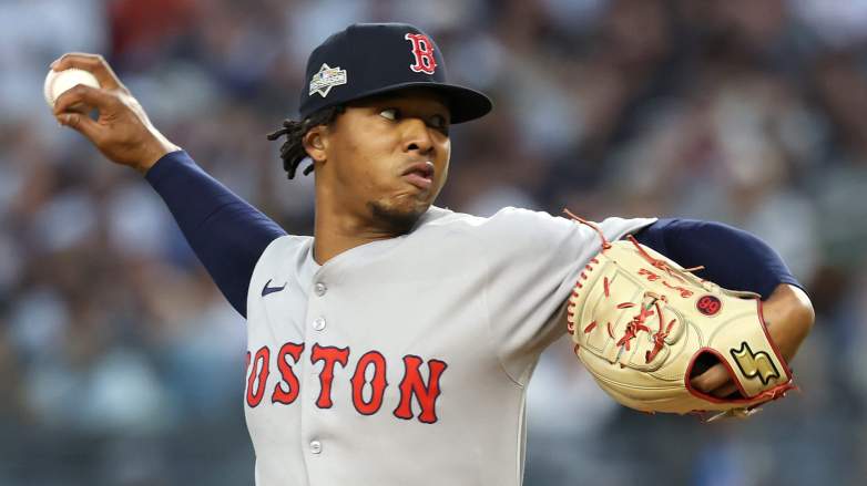 NEW YORK, NEW YORK - OCTOBER 01: Brayan Bello #66 of the Boston Red Sox throws a pitch during the second inning against the New York Yankees in game two of the American League Wild Card Series at Yankee Stadium on October 01, 2025 in the Bronx borough of New York City. (Photo by Al Bello/Getty Images)