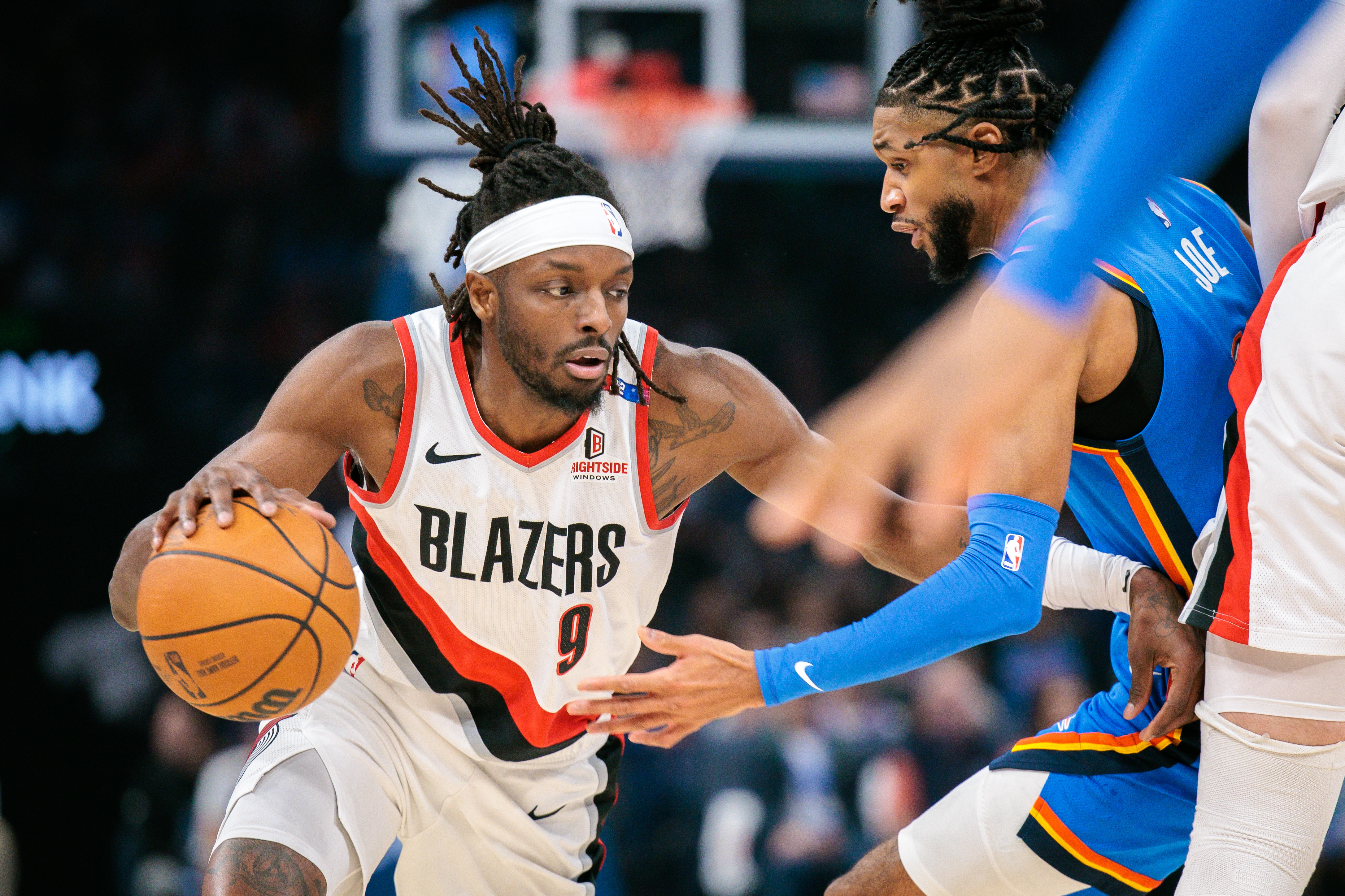 Portland Trail Blazers forward Jerami Grant drives against the Oklahoma City Thunder