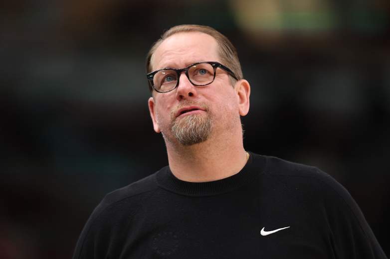 Nick Nurse looks on during an NBA game.