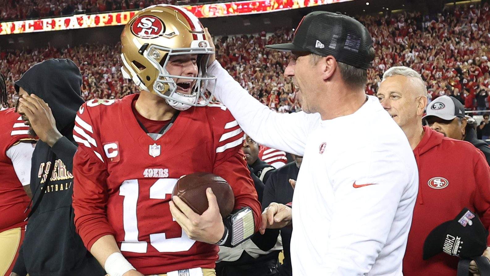 Brock Purdy and Kyle Shanahan