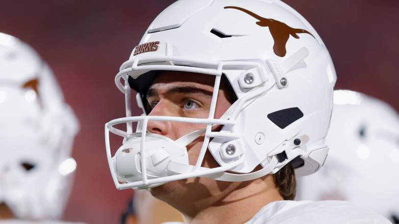 Arch Manning #of the Texas Longhorns looks on during the first quarter of the game against the Georgia Bulldogs