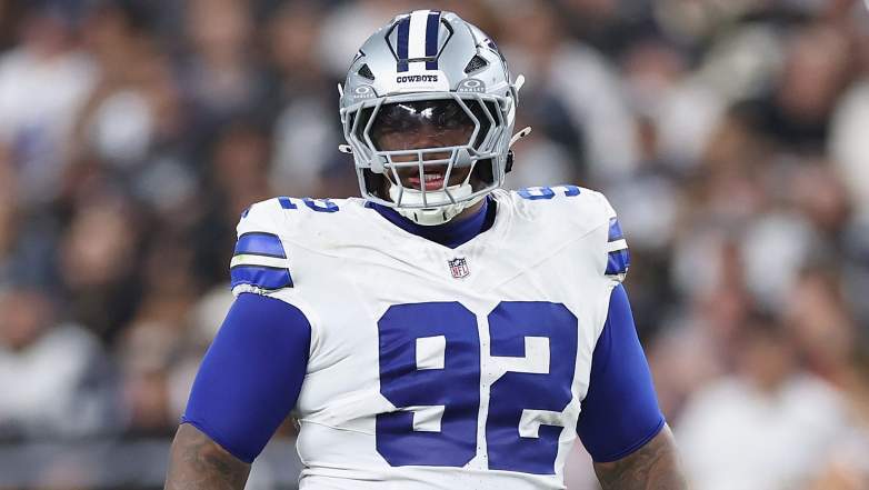 LAS VEGAS, NEVADA - NOVEMBER 17: Quinnen Williams #92 of the Dallas Cowboys during the NFL game at Allegiant Stadium on November 17, 2025 in Las Vegas, Nevada. The Cowboys defeated the Raiders 33-16. (Photo by Christian Petersen/Getty Images)