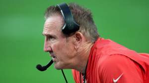 Kansas City Chiefs defensive coordinator Steve Spagnuolo looks on against the Las Vegas Raiders during the second half of the game at Allegiant Stadium on January 07, 2023 in Las Vegas, Nevada.