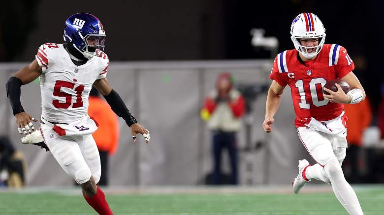 Abdul Carter chases after Drake Maye as Patriots rout Giants in NFL Week 13 news.