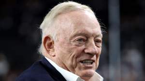 Dallas Cowboys owner, Jerry Jones, looking on ahead of the game against the Las Vegas Raiders on November 17, 2025.