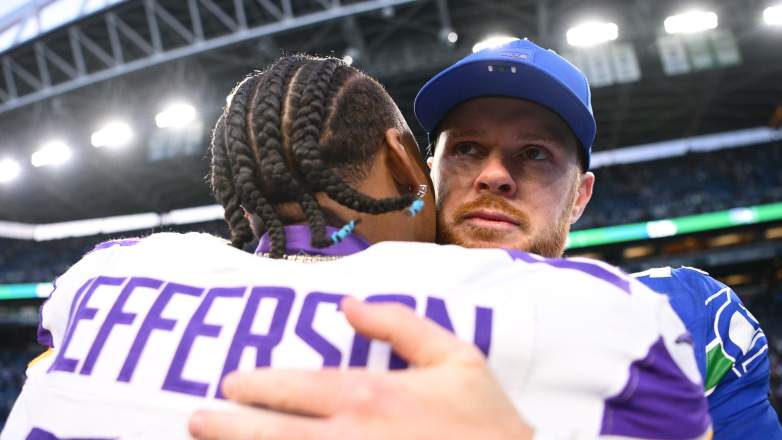 Justin Jefferson hugs former QB Sam Darnold