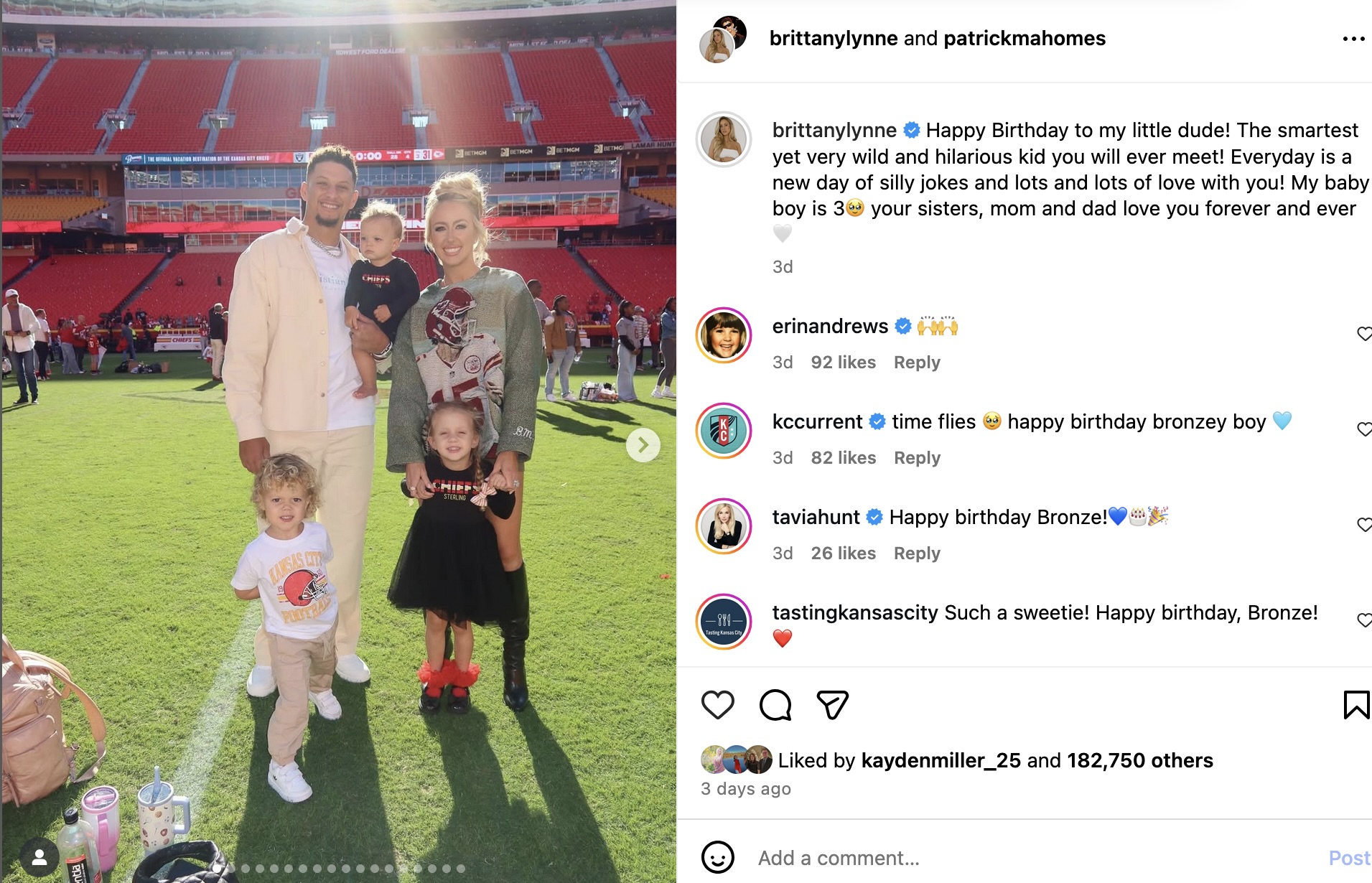 The Mahomes Family celebrate Bronze's third birthday
