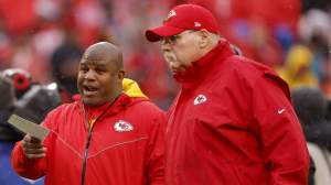 Andy Reid Eric Bieniemy, head coach and offensive coordinator of the Kansas City Chiefs