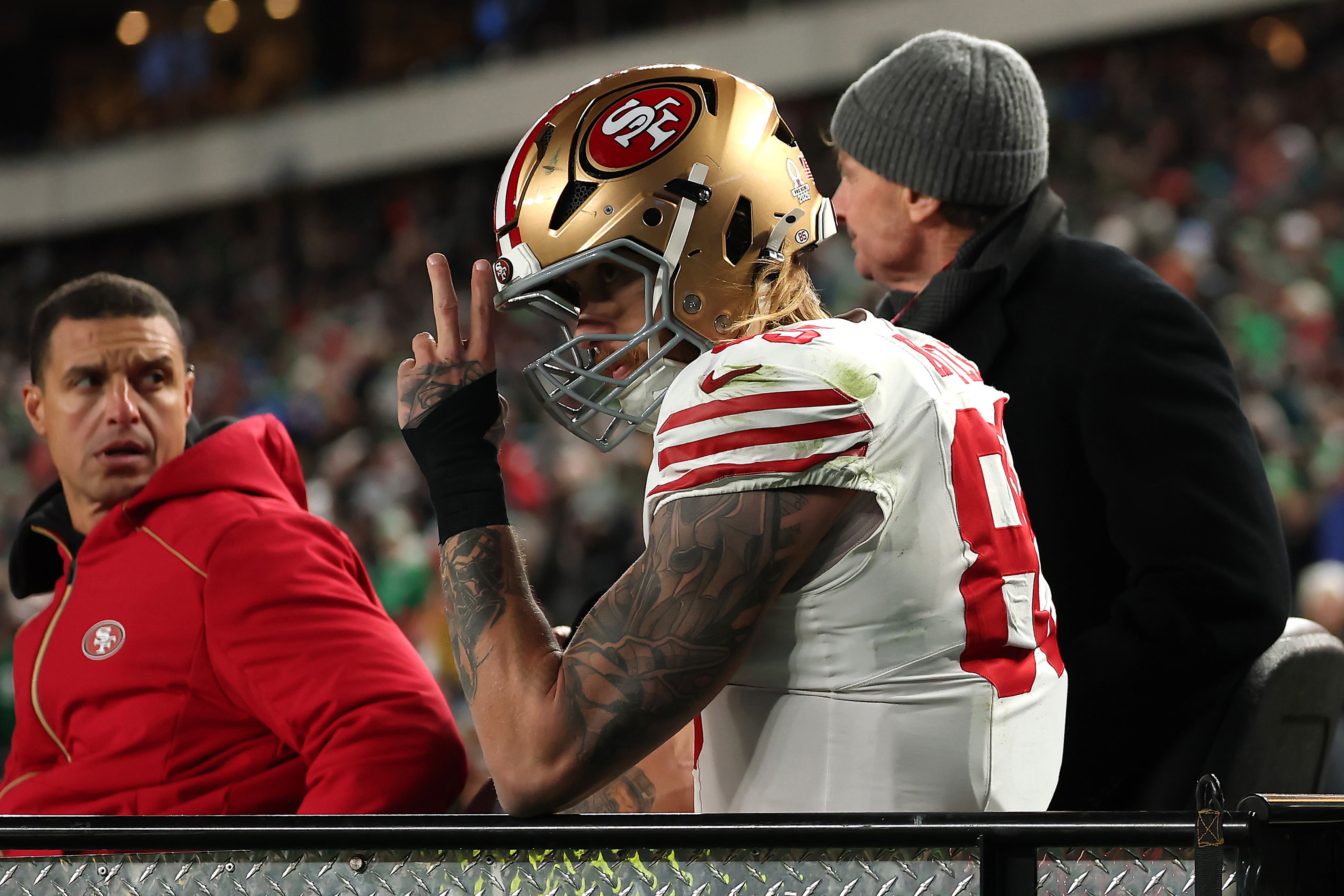 San Francisco tight end George Kittle is injured during an NFL game.