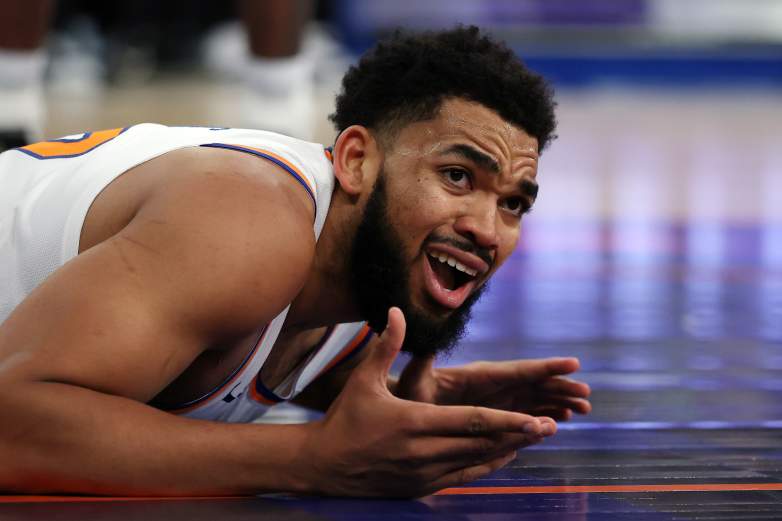 New York Knicks forward Karl-Anthony Towns during an NBA game.
