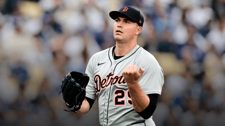 Detroit Tigers ace Tarik Skubal pitches during a game as reports indicate the team has placed a very high asking price on him in trade talks.