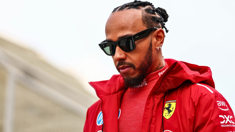 Lewis Hamilton during Ferrariâs Barcelona shakedown as reports surface linking him to Kim Kardashian ahead of the 2026 Formula 1 season.